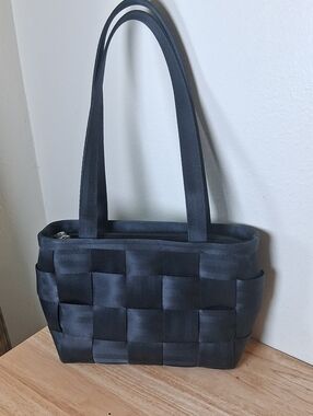 Black Woven Shoulder Bag with Long Straps